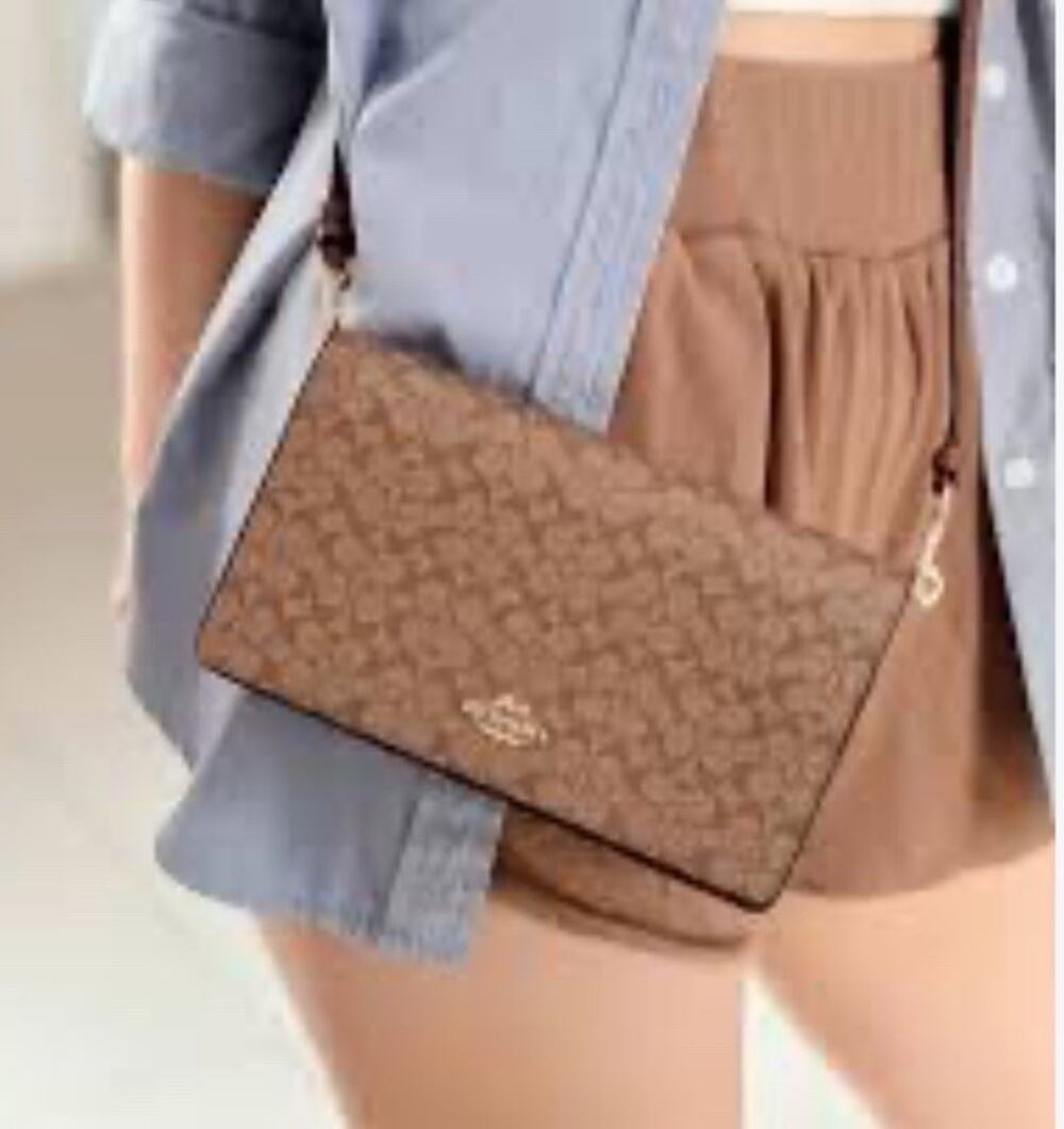 COACH Signature Hayden Folded Over Cross Body Brown 41920 Clutch in Color Block